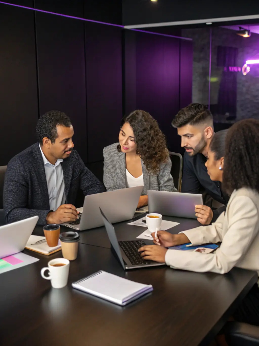 A diverse team of professionals participating in a leadership development workshop, engaging in a team-building exercise.