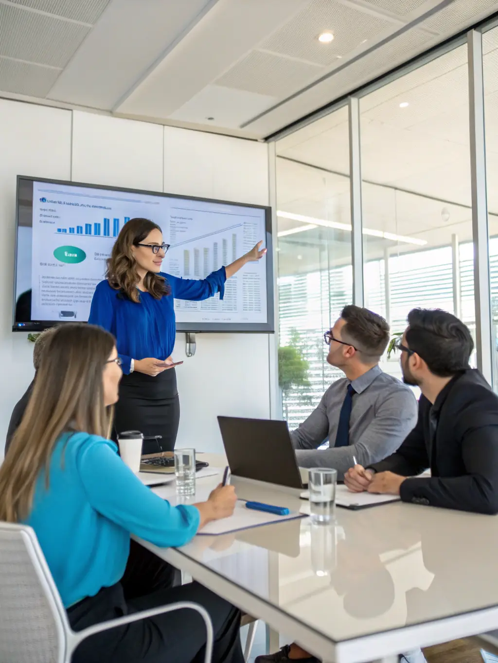 A professional confidently presenting to a team, showcasing improved communication and leadership skills.